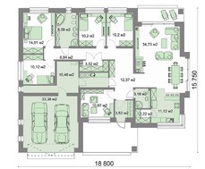 Стильный одноэтажный дом с четырьмя спальнями