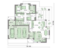 Одноэтажный дом с гаражом на три машины жилой площадью свыше 100 квадратов