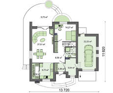 Двухэтажный дом с полукруглыми красивыми балконами