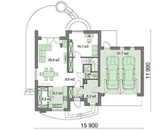 Восхитительный коттедж с полукруглыми балконами и гаражом на два автомобиля