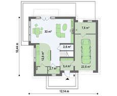 Проект дома с панорамными окнами в столовой