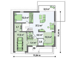 Проект загородного дома с мансардой, дополнительной спальней и застекленной террасой