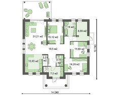 Одноэтажный коттедж в классическом стиле