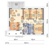 План уютного коттеджа площадью 132 кв. м, декорированного кирпичной кладкой