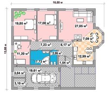 Стильный одноэтажный дом с кухней-студией и эркером