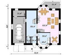 Строгий двухэтажный дом с эркерами и балконами