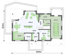 Мансардный коттедж с угловой террасой и гаражом