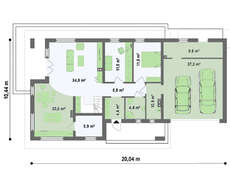 Проект красивого коттеджа со встроенным гаражом и 2 спальнями