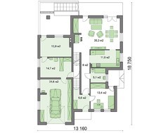 Проект белоснежного коттеджа с деревянным декором жилой площадью 90 кв.м