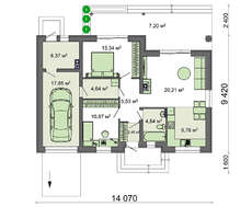 Небольшой дом в европейском стиле со встроенным гаражом