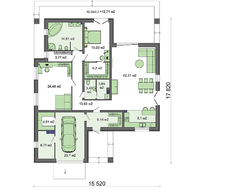 План современного дома с пристроенным гаражом общей площадью 188 кв. м, жилой 82 кв. м
