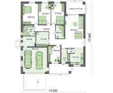 Проект симпатичного европейского дома площадью 205 кв. м с гаражом на два авто