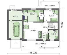 План роскошного коттеджа с белоснежными стенами жилой площадью 92 кв.м