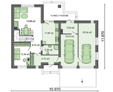Проект современного двухэтажного дома общей площадью 194 кв. м с кирпичными фасадами