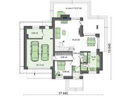 План двухэтажного кирпичного особняка площадью 287 кв. м с вместительным помещением для хранения двух автомобилей