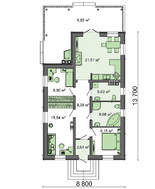 Проект милого дачного домика для сезонного времяпрепровождения общей площадью 91 кв. м, жилой 35 кв. м