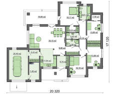 План просторного дома в стиле конструктивизма с крышей сложной формы общей площадью 195 кв. м, жилой 95 кв. м