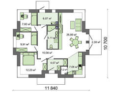 Проект компактного дома для небольшой семьи общей площадью 94 кв. м, жилой 56 кв. м