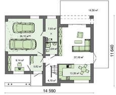 Проект двухэтажного особняка в стиле минимализма с декором из гранитных плит общей площадью 220 кв. м, жилой 86 кв. м