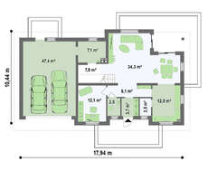 Проект стильного 1,5-этажного дома с гаражом для двух автомобилей