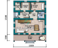 План коттеджа площадью 208 кв. м со вторым этажом из клееного бруса