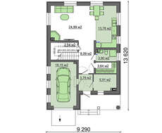 Схема просторного дома площадью 150 кв. м с просторным балконом и встроенным гаражом