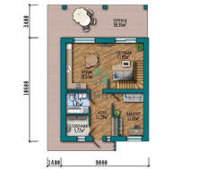 План коттеджа площадью 153 кв. м с деревянным декором второго этажа