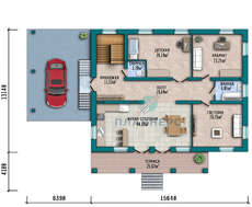 Схема трехэтажного дома площадью 431 кв. м с просторной террасой и большим балконом