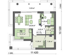 План черно-белого коттеджа в два этажа площадью 174 кв. м с оригинальным декором