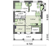 План двухэтажного дома в контрастном исполнении с ажурным ограждением террасы и балкона общей площадью 133 кв. м.