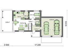 План современного коттеджа в стиле минимализма площадью 173 кв. м с пристроенным гаражом