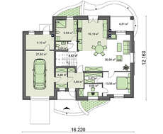 Схема мансардного дома с пристроенным гаражом общей площадью 289 кв. м