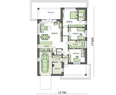 Проект одноэтажного коттеджа площадью 164 кв. м в европейском стиле с тремя спальнями и гаражом