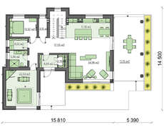 Двухэтажный дом с просторным балконом и навесом для автомобиля
