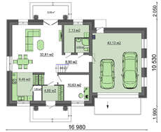 Планировка современного дома в 2 этажа с кирпичным фасадом