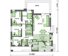 Планировка современного одноэтажного дома площадью 162 кв.м.