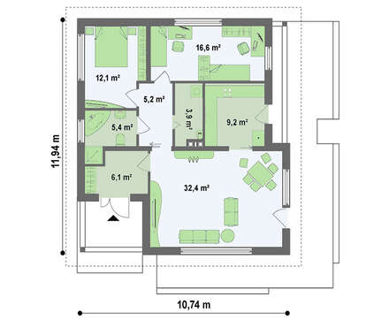 Семейный дом с фронтальной дневной зоной