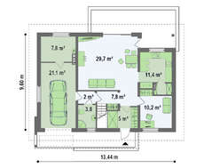 Загородный коттедж со встроенным гаражом и кабинетом на первом этаже