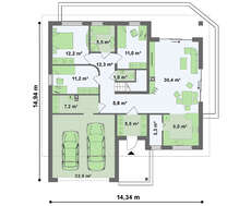 Проект уютного коттеджа с мансардой и антресолью над гостиной