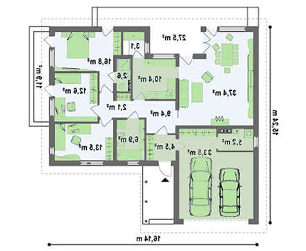Большой одноэтажный коттедж со сдвоенным гаражом
