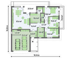 Большой одноэтажный коттедж со сдвоенным гаражом