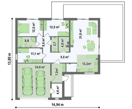 Оригинальный проект современного одноэтажного дома