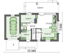 Компактный дачный домик с гаражом и мансардой