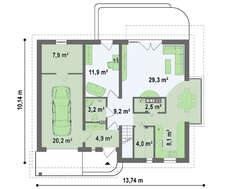 Проект 1,5-этажного дома со стеклянным эркером