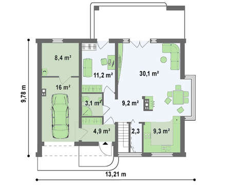 Проект комфортного дома с одинарным гаражом