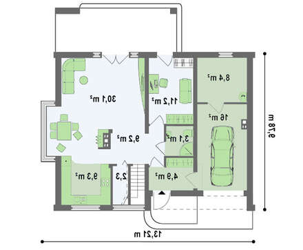Проект комфортного дома с одинарным гаражом