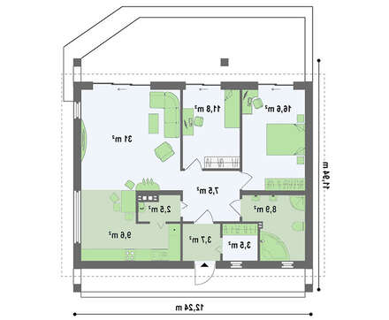 Проект коттеджа 12*12 с фронтальной террасой