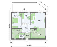 Проект коттеджа 12*12 с фронтальной террасой