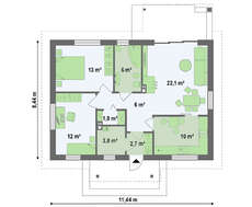 Проект маленького аккуратного одноэтажного дома с двускатной крышей