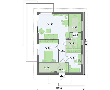 Проект небольшого одноэтажного дома с входом сбоку